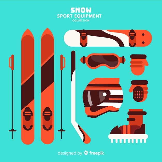 Modern wintersportuitrusting met plat ontwerp