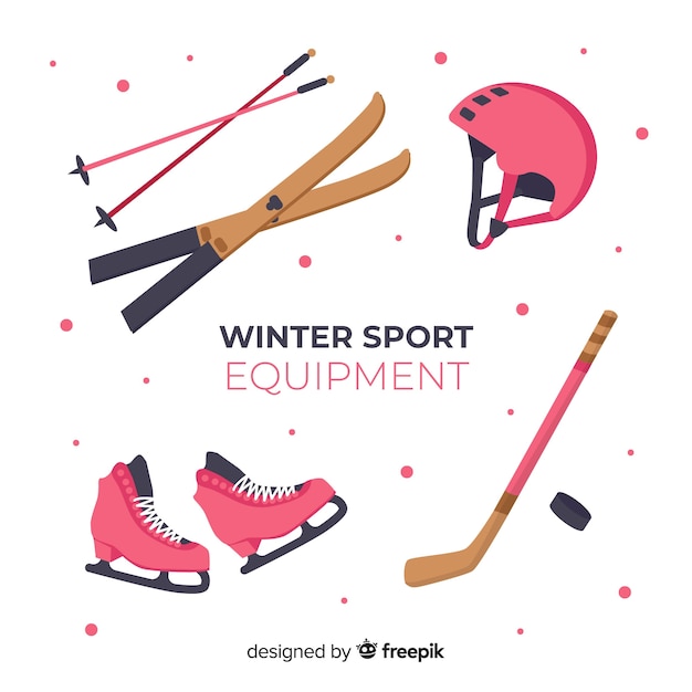 Gratis vector modern wintersportuitrusting met plat ontwerp