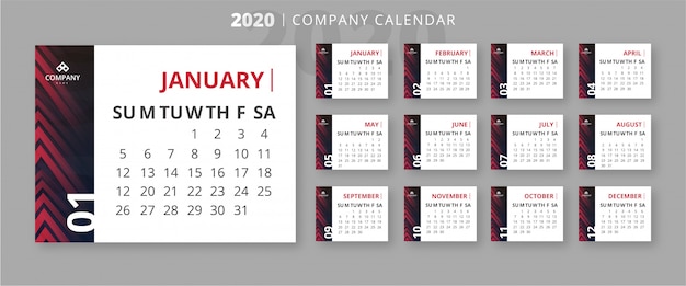 Moderne 2020 zakelijke kalendersjabloon