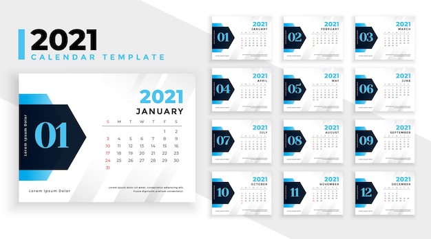 Moderne 2021 Nieuwjaar kalendersjabloon
