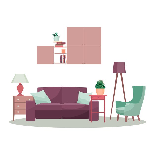 Moderne 3d interieur design concept illustratie. Vector woonkamer.