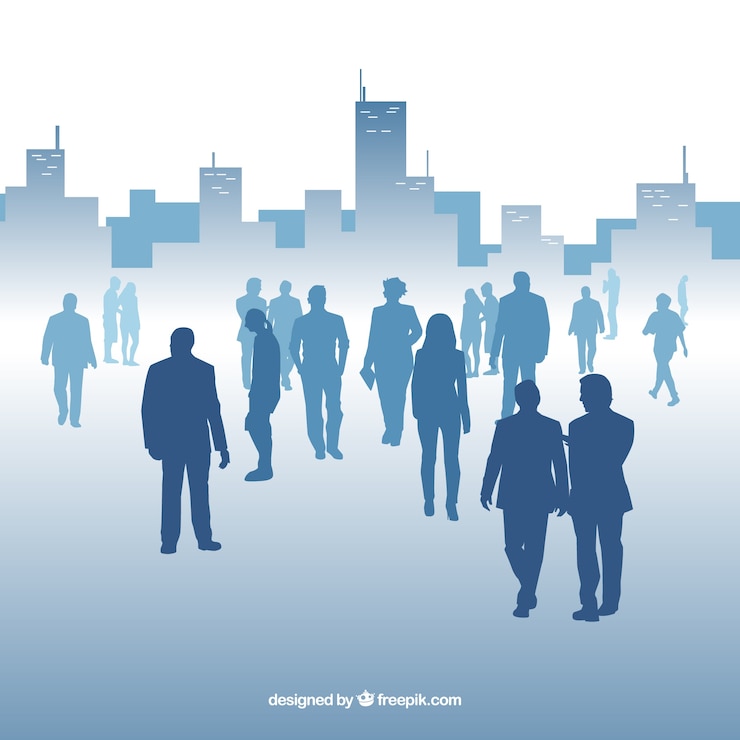 Gratis Vector moderne achtergrond met professionals en gebouwen