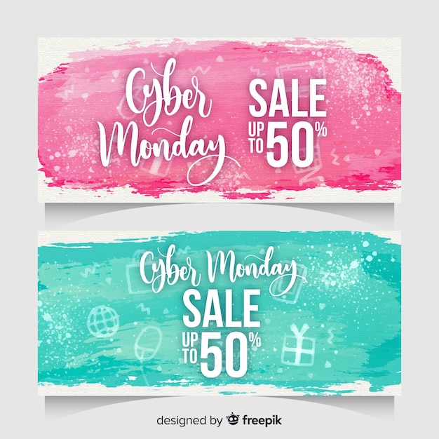 Gratis vector moderne aquarel cyber maandag banners