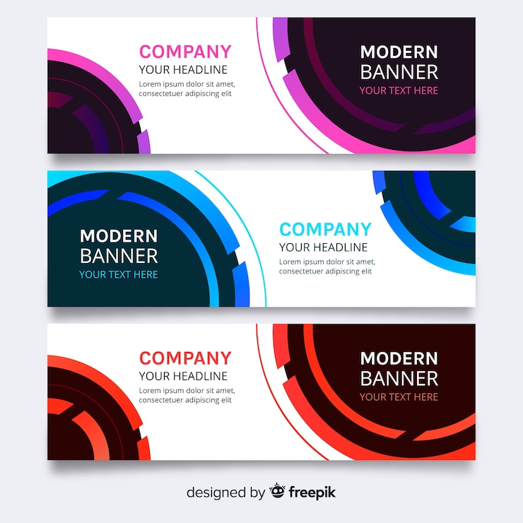 Gratis Vector moderne banner die met kleurrijke cirkels wordt geplaatst