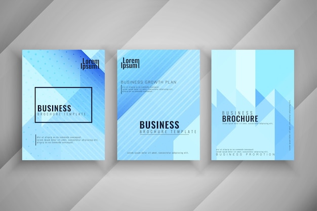 Moderne blauwe geometrische zakelijke brochure sjabloon set vector