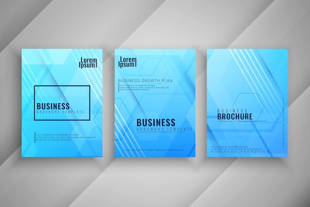 Moderne blauwe geometrische zakelijke brochure sjabloon set vector