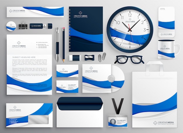 moderne blauwe zakelijke onderpand briefpapier set