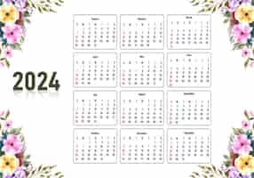 Gratis vector moderne bloemen kalender sjabloon ontwerp voor 2024