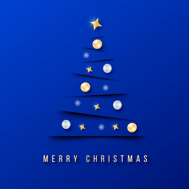 Moderne chritmas banner met minimalistische kerstboom en blauwe achtergrond