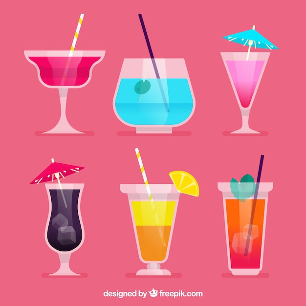 Gratis vector moderne cocktailcollectie met plat ontwerp