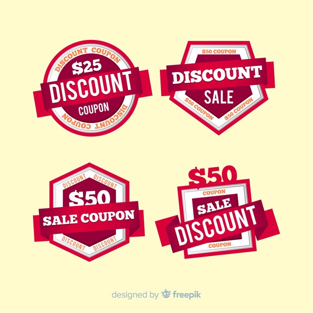 Gratis vector moderne coupon verkoop label collectie met platte ontwerp