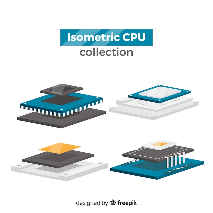 Gratis Vector moderne cpu-collectie met isometrische weergave