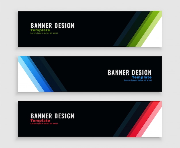 Moderne donkere zakelijke banners in drie kleuren