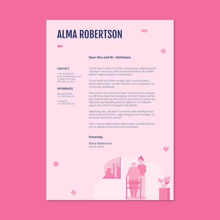 Gratis Vector moderne duotoon medische sollicitatiebrief voor thuiszorg