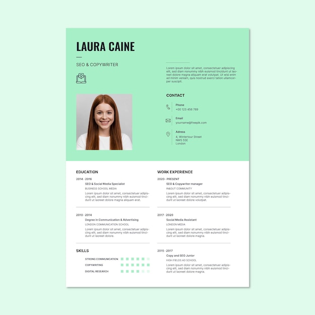 Moderne eenvoudige laura copywriter & seo reclame CV-sjabloon