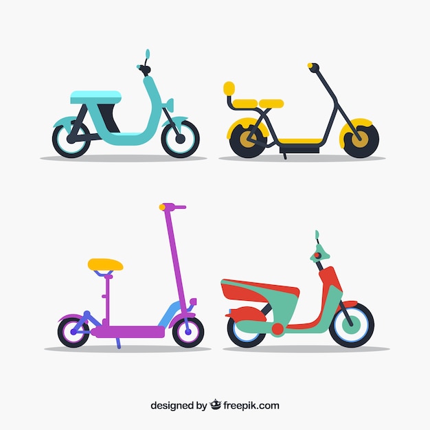 Gratis vector moderne elektrische scooters met kleurrijke stijl