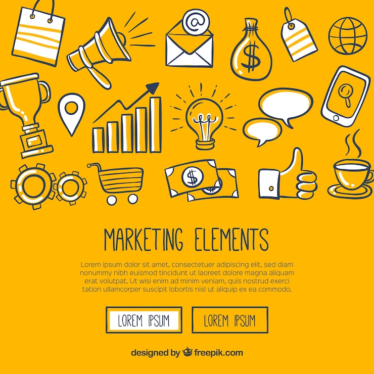 Gratis Vector moderne gele achtergrond met marketing elementen