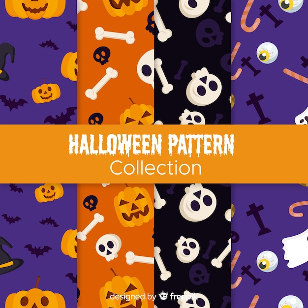 Moderne Halloween-patrooninzameling met vlak ontwerp