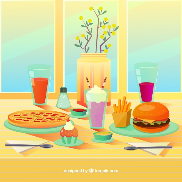 Gratis vector moderne hamburger restaurant samenstelling