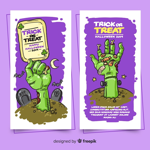 Gratis vector moderne hand getekend halloween banners