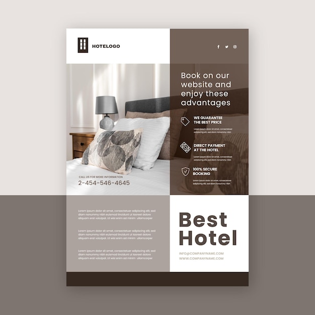 Gratis vector moderne hotel folder sjabloon met foto