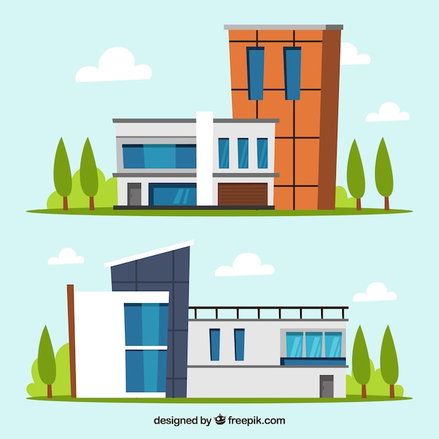 Gratis vector moderne huizen in plat ontwerp