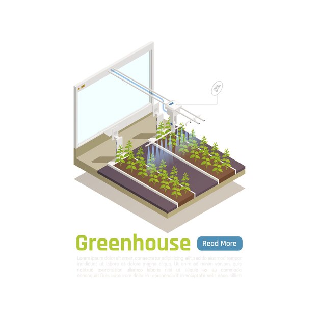 Moderne hydrocultuur broeikasgassen tuinieren isometrische illustratie