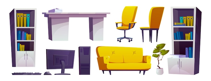 Gratis Vector moderne kantoormeubels en -apparatuur