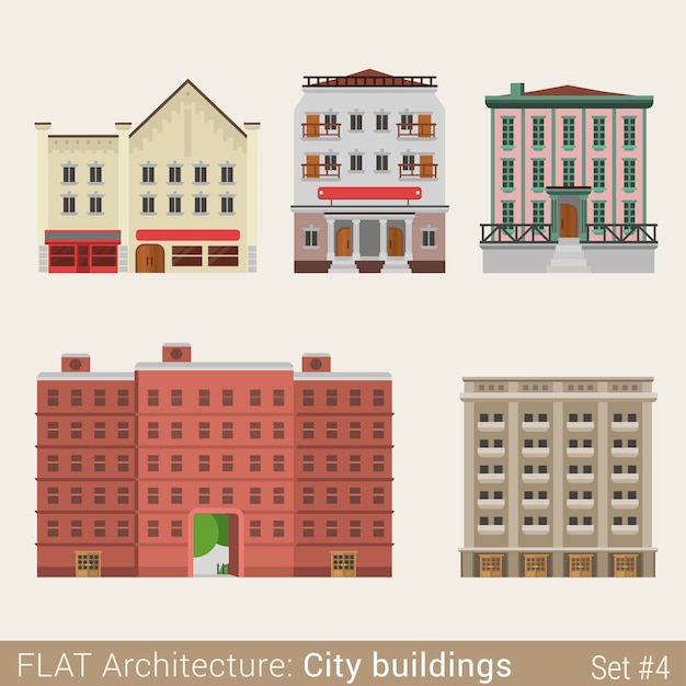 Moderne klassieke gemeentelijke gebouwen set school universiteitsbibliotheek huis stadselementen stijlvolle architectuurcollectie