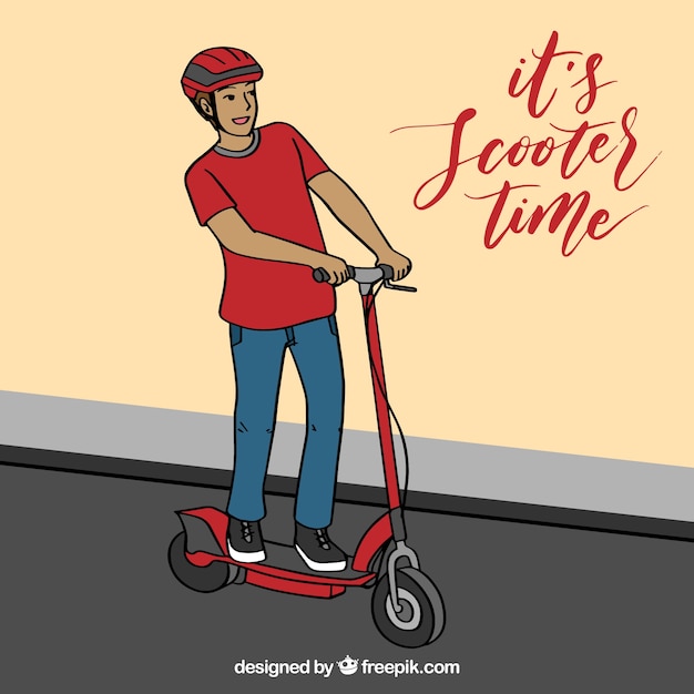 Gratis vector moderne man met stedelijke scooter