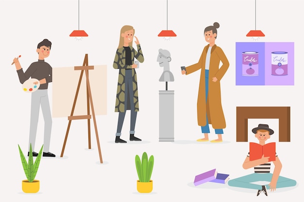 Moderne mensen die culturele activiteiten doen