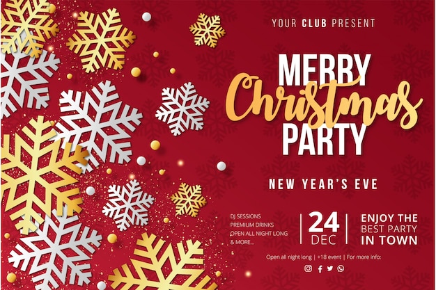 Moderne Merry Christmas Party Poster sjabloon met sneeuwvlokken