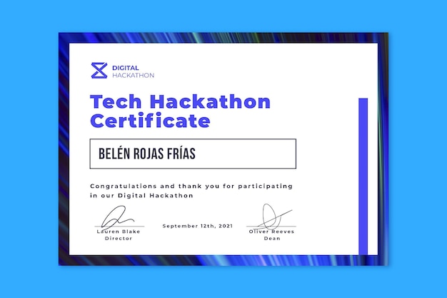 Moderne minimalistische tech hackathon winnaar certificaatsjabloon