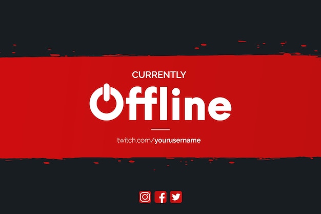 Moderne momenteel offline twitch-banner met rode penseelstreekachtergrond