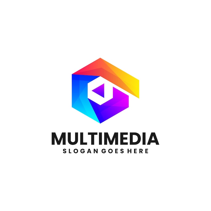 Gratis Vector moderne multimedia logo design met play icon en kleurige gradiënt