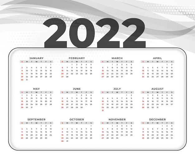 Gratis vector moderne nieuwe jaar 2022 eenvoudige kalendersjabloon