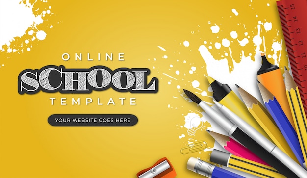 Moderne online school sjabloon met schoolobjecten