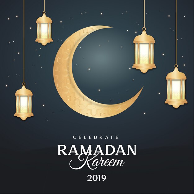 Moderne ramadan wenskaart met lampen