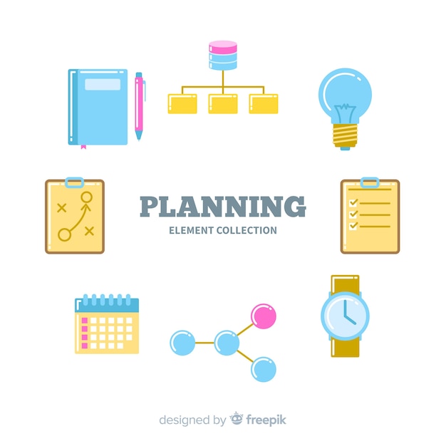 Moderne reeks kleurrijke planningselementen