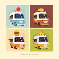 Gratis vector moderne reeks kleurrijke voedselwagens