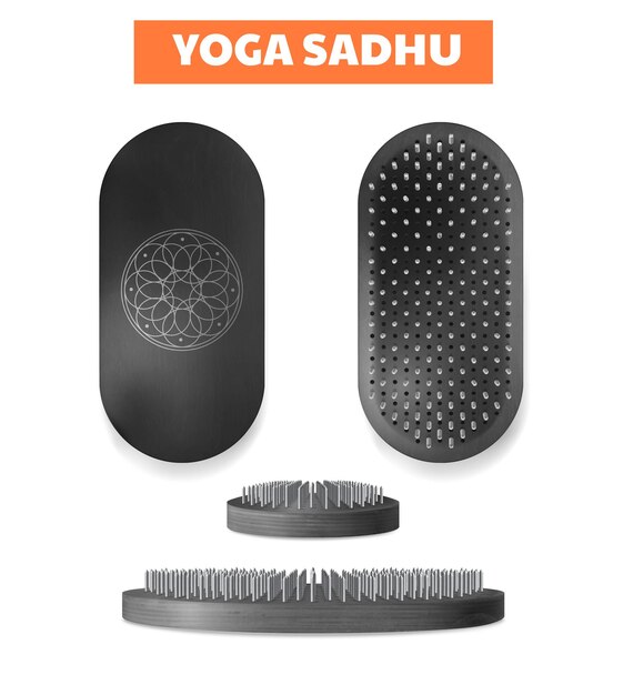 Moderne sadhu nagel board voor yoga oefening en meditatie top achterkant weergaven realistische set geïsoleerde vector illustratie