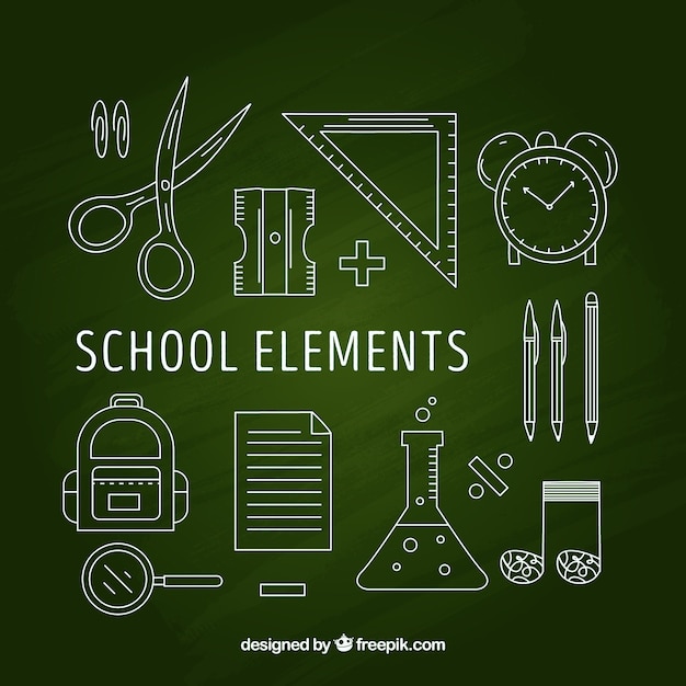 Gratis vector moderne schoolelementen in schoolbordstijl