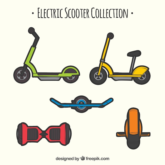 Gratis vector moderne scooters met kleurrijke stijl