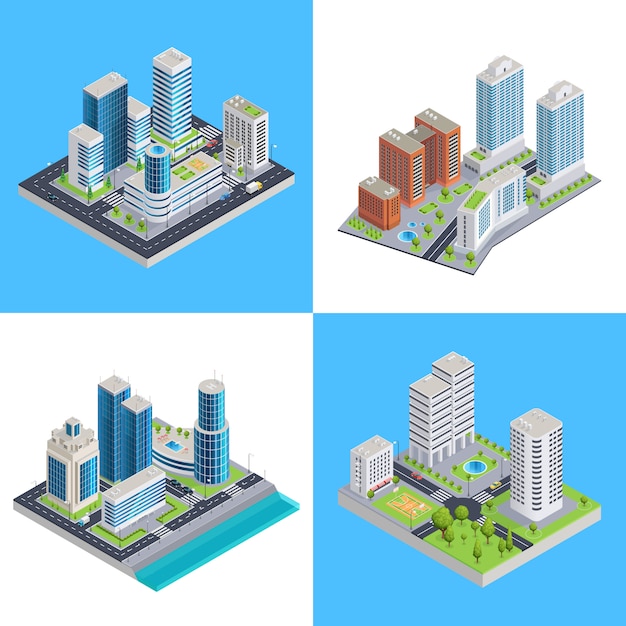 Moderne stad isometrische composities