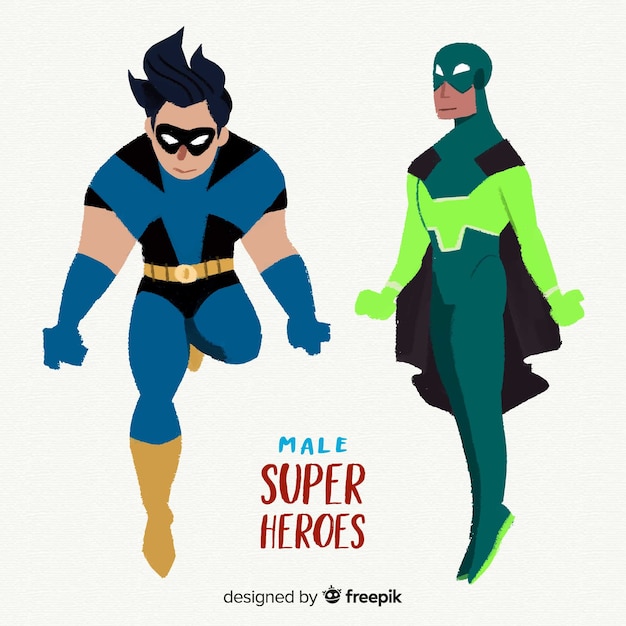 Gratis vector moderne verzameling superheldpersonages met plat ontwerp