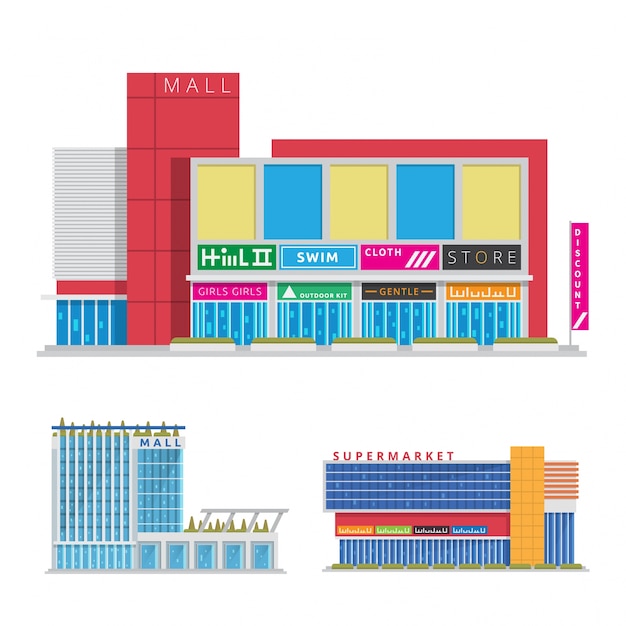 Moderne Vlakke Commerciële Stedelijke Winkelcomplexillustratie