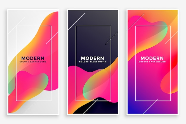 Moderne vloeiende levendige banners set van drie