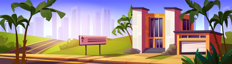 Gratis Vector moderne voorstedelijke herenhuis tegenover het stadsbeeld
