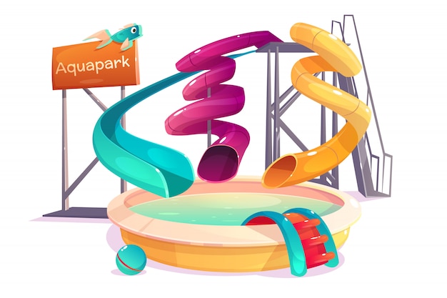 Gratis vector moderne waterpretparken in het pretpark