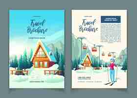 Gratis vector moderne winter cartoon advertentie brochure, promo flyer sjabloon